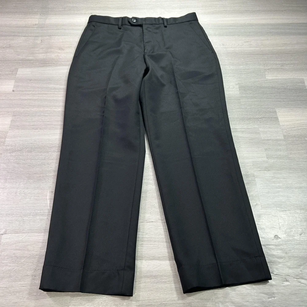 NEW Paul Fredrick Pants Mens 34x32 Black Microfiber Dress Slacks PA150IL